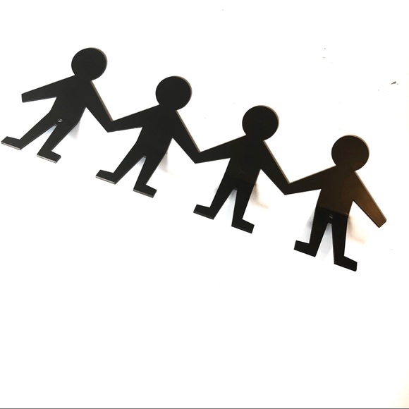 4 Person Silhouette Black Metal Hooks - Picture 1 of 4